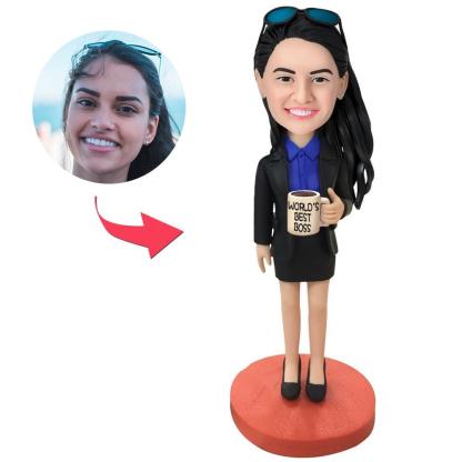 Female Boss Custom Bobblehead With Engraved Text-Blongser