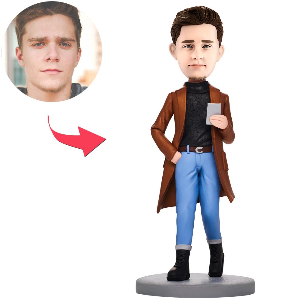 Custom Caasual Fashion Man With Phone Bobbleheads With Engraved Text-Blongser