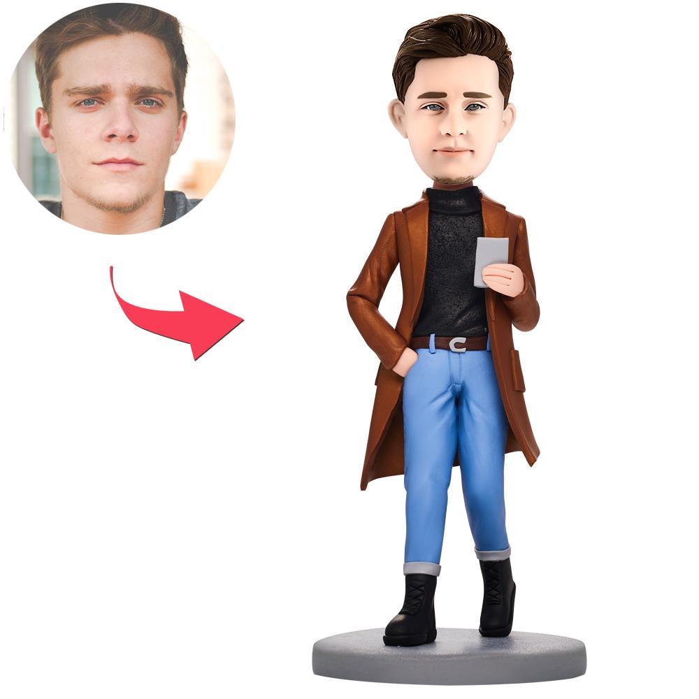 Custom Caasual Fashion Man With Phone Bobbleheads With Engraved Text-Blongser