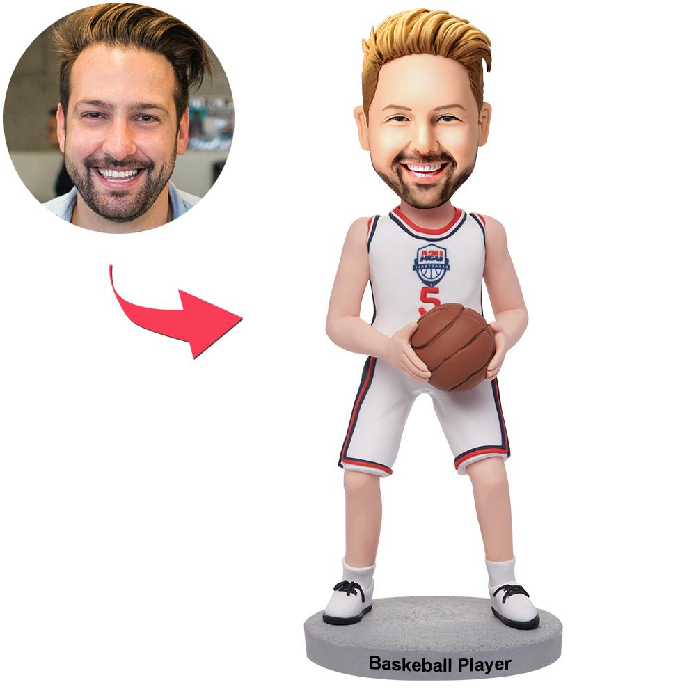 Custom White Suit Basketball Player Bobbleheads With Engraved Text-Blongser