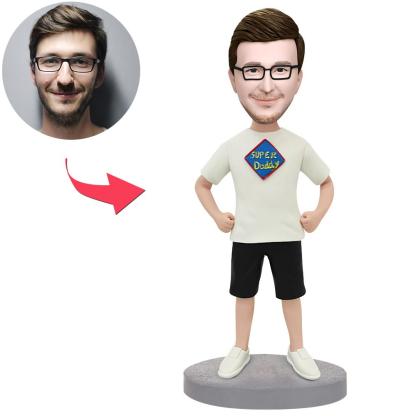 Super Daddy Dad In A T-shirt Custom Bobbleheads With Engraved Text-Blongser