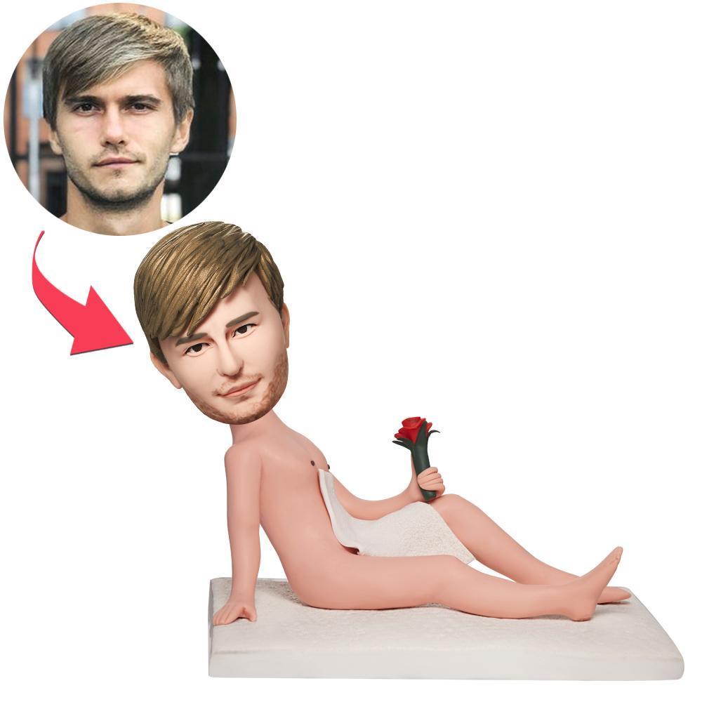 Custom Naked Man Holding A Rose Bobbleheads With Engraved Text-Blongser