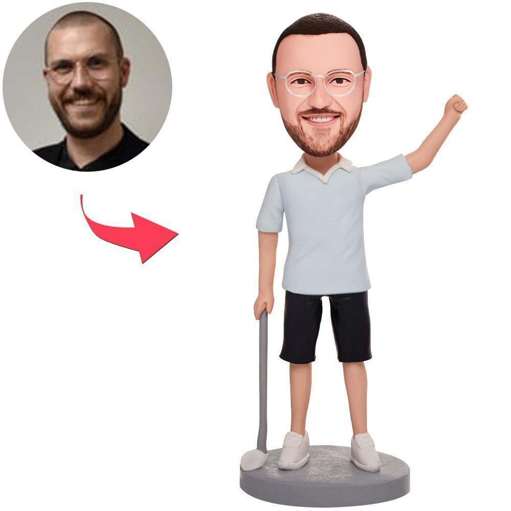 Custom Come On Happy Golfer Man Bobbleheads With Engraved Text-Blongser