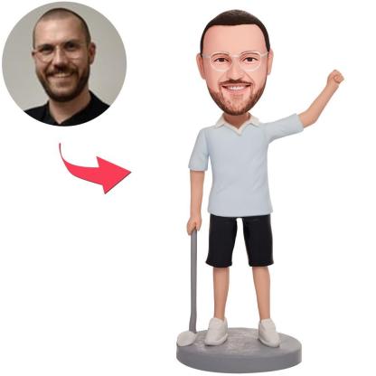 Custom Come On Happy Golfer Man Bobbleheads With Engraved Text-Blongser