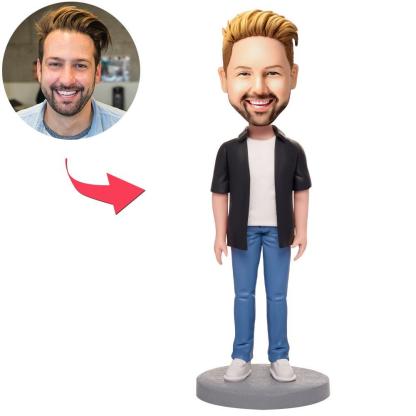 Custom Casual Wear Happy Man Bobbleheads With Engraved Text-Blongser