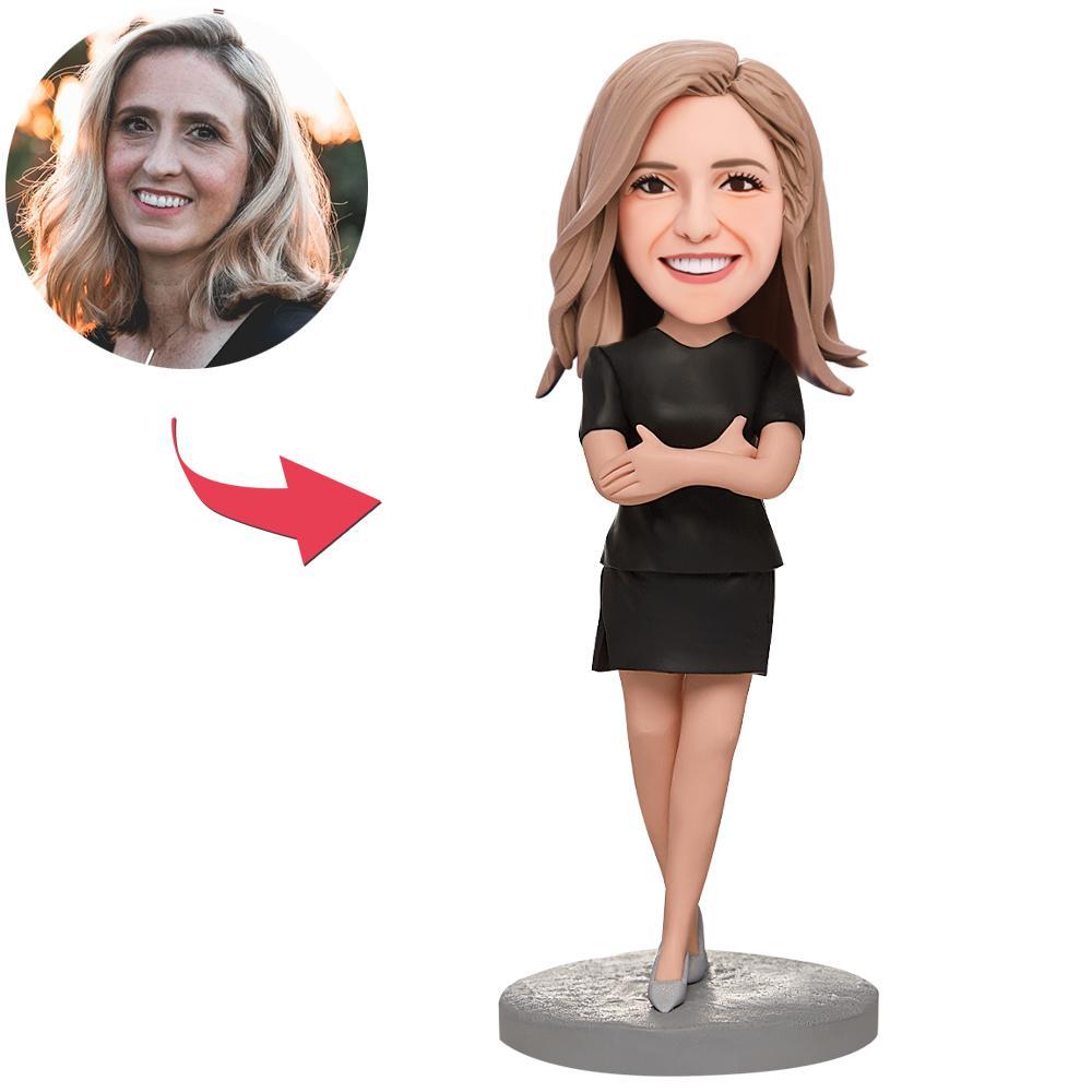 Custom Arms Folded Business Woman Bobbleheads With Engraved Text-Blongser