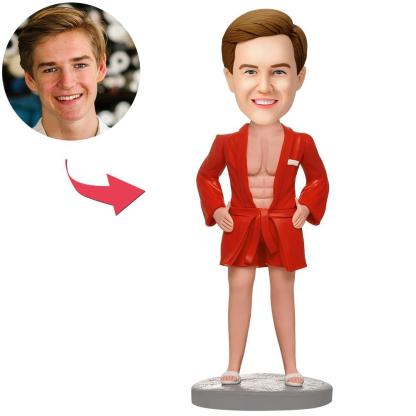 Custom Casual Man In Red Pajama Suit Bobbleheads With Engraved Text-Blongser