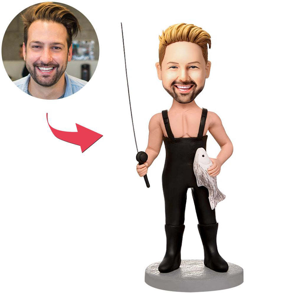 Custom Fishing Wild Catch Fisherman Bobbleheads With Engraved Text-Blongser