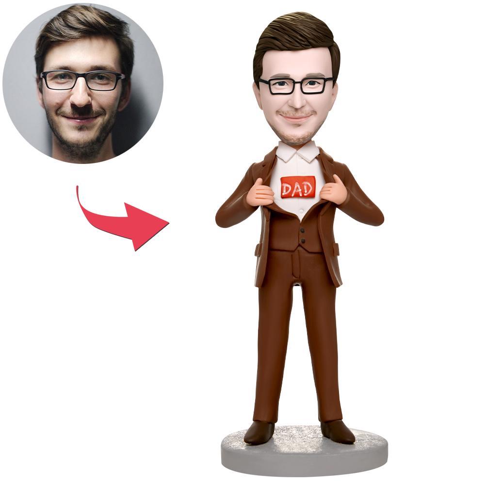 Custom Business Brown Suit Super Dad Superhero Bobbleheads With Engraved Text-Blongser