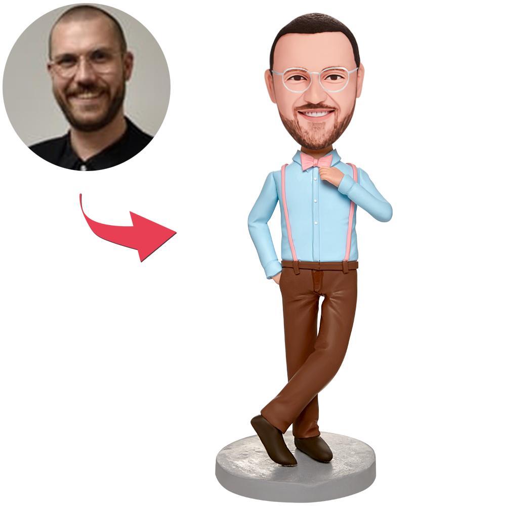 Custom Blue Clothes Modern Man Bobbleheads With Engraved Text-Blongser