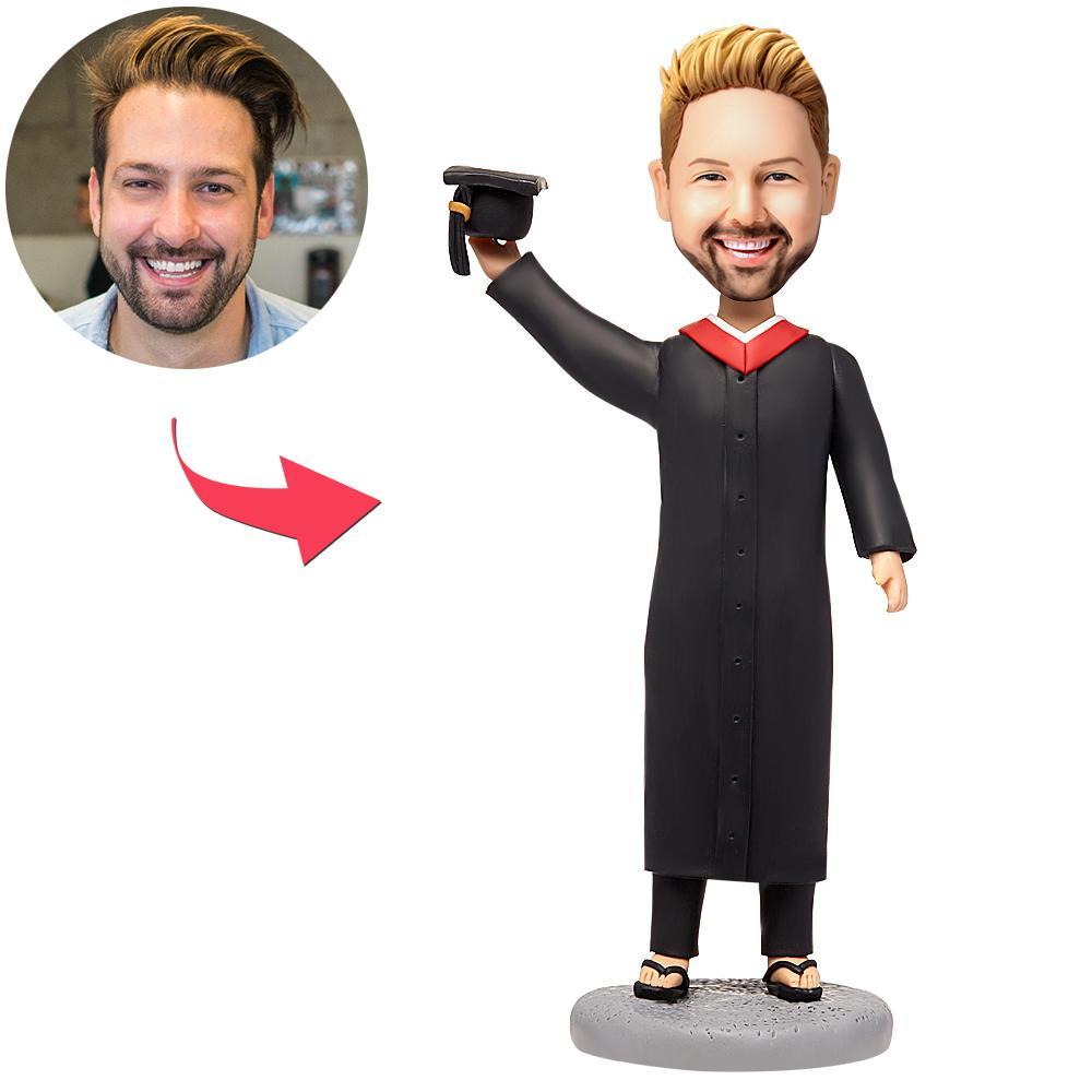 Male graduate holding a bachelor hat Custom Bobblehead With Engraved Text-Blongser