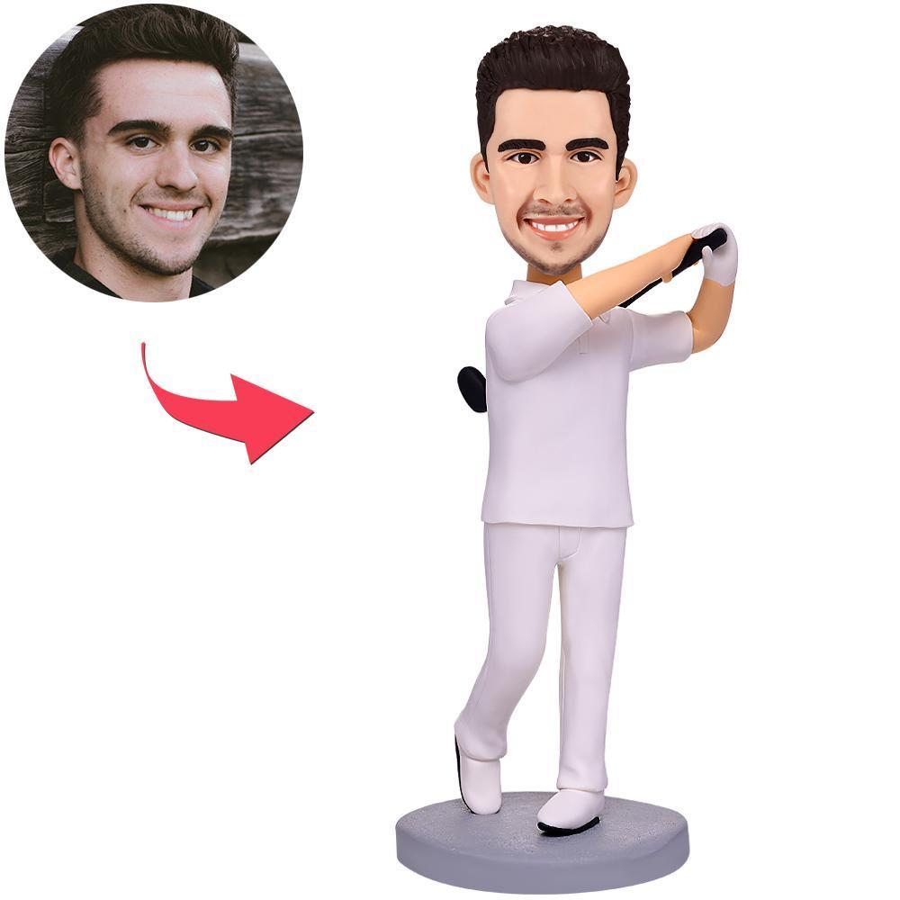 White Suit Golfer Custom Bobbleheads With Engraved Text-Blongser