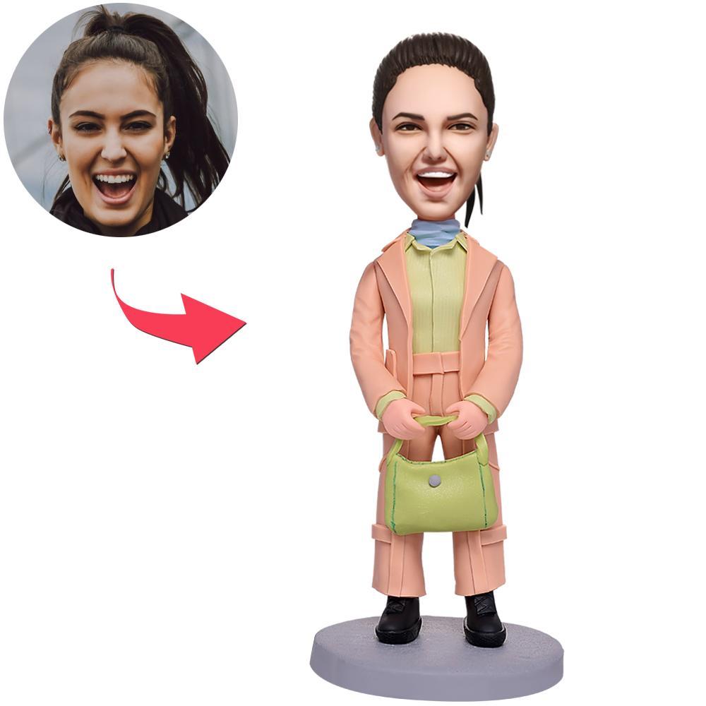 Modern Woman In Pink Suit Custom Bobbleheads With Engraved Text-Blongser