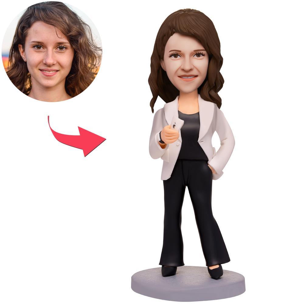 Business Modern Woman Custom Bobbleheads With Engraved Text-Blongser
