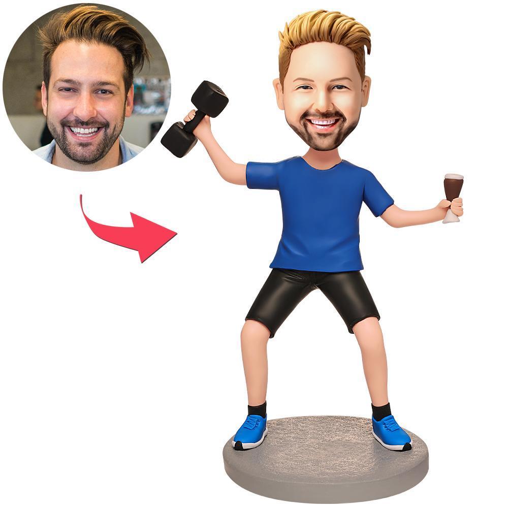 Happy Man Holding Dumbbells Custom Bobblehead-Blongser