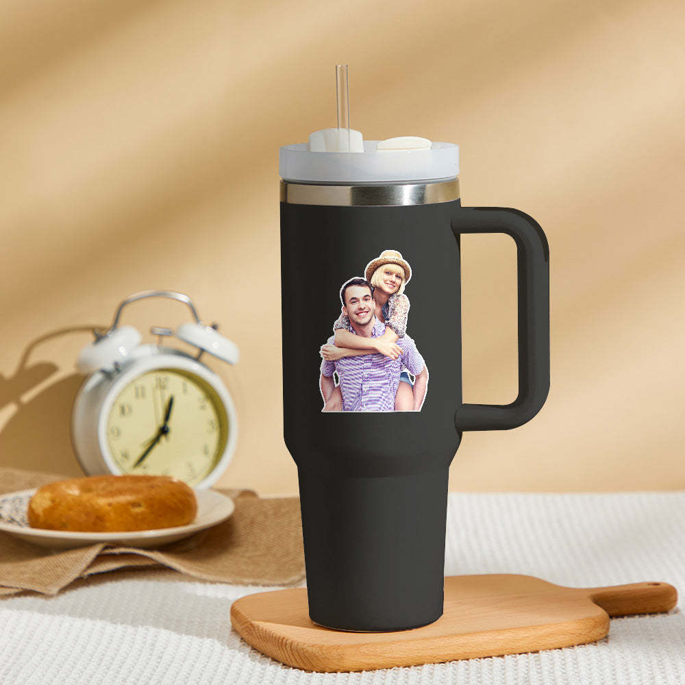 Personalized Photo Insulated Mug With Handle And Straw Stainless Steel Cup For Car Home-Blongser