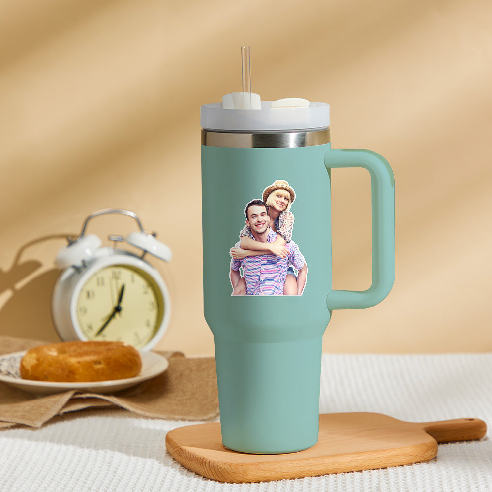 Personalized Photo Insulated Mug With Handle And Straw Stainless Steel Cup For Car Home-Blongser