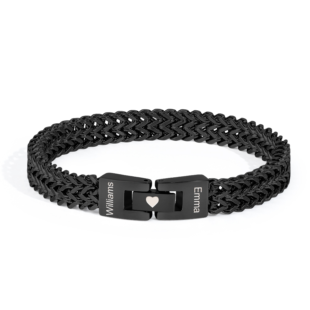 Personalized Men's Stainless Steel Interlocking Bracelet with Engraved Names Bracelet Gift for Him-Blongser