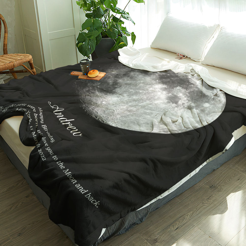 Custom Moon Phase Blanket Personalized Names Birthday Gift-Blongser