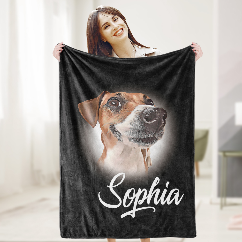Custom Pet Blanket Personalized Name Dog Pet Human Portrait Blanket-Blongser