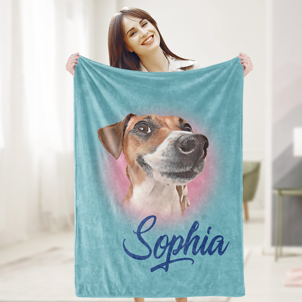 Custom Pet Blanket Personalized Name Dog Pet Human Portrait Blanket-Blongser
