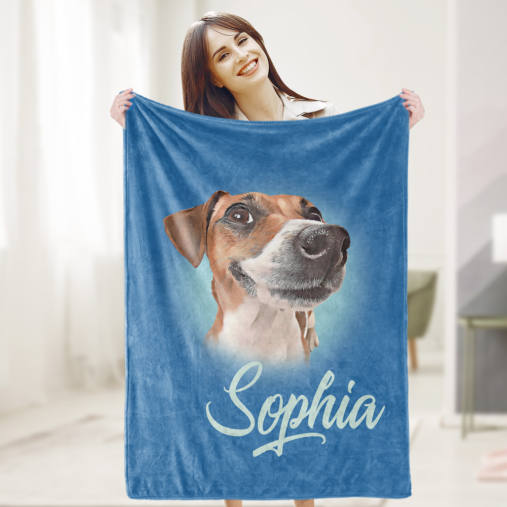 Custom Pet Blanket Personalized Name Dog Pet Human Portrait Blanket-Blongser