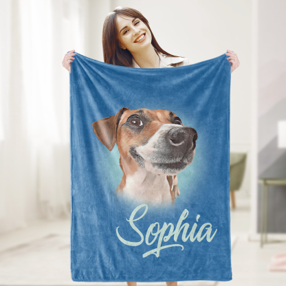 Custom Pet Blanket Personalized Name Dog Pet Human Portrait Blanket-Blongser