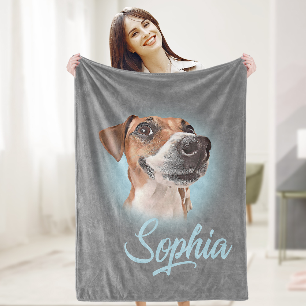 Custom Pet Blanket Personalized Name Dog Pet Human Portrait Blanket-Blongser
