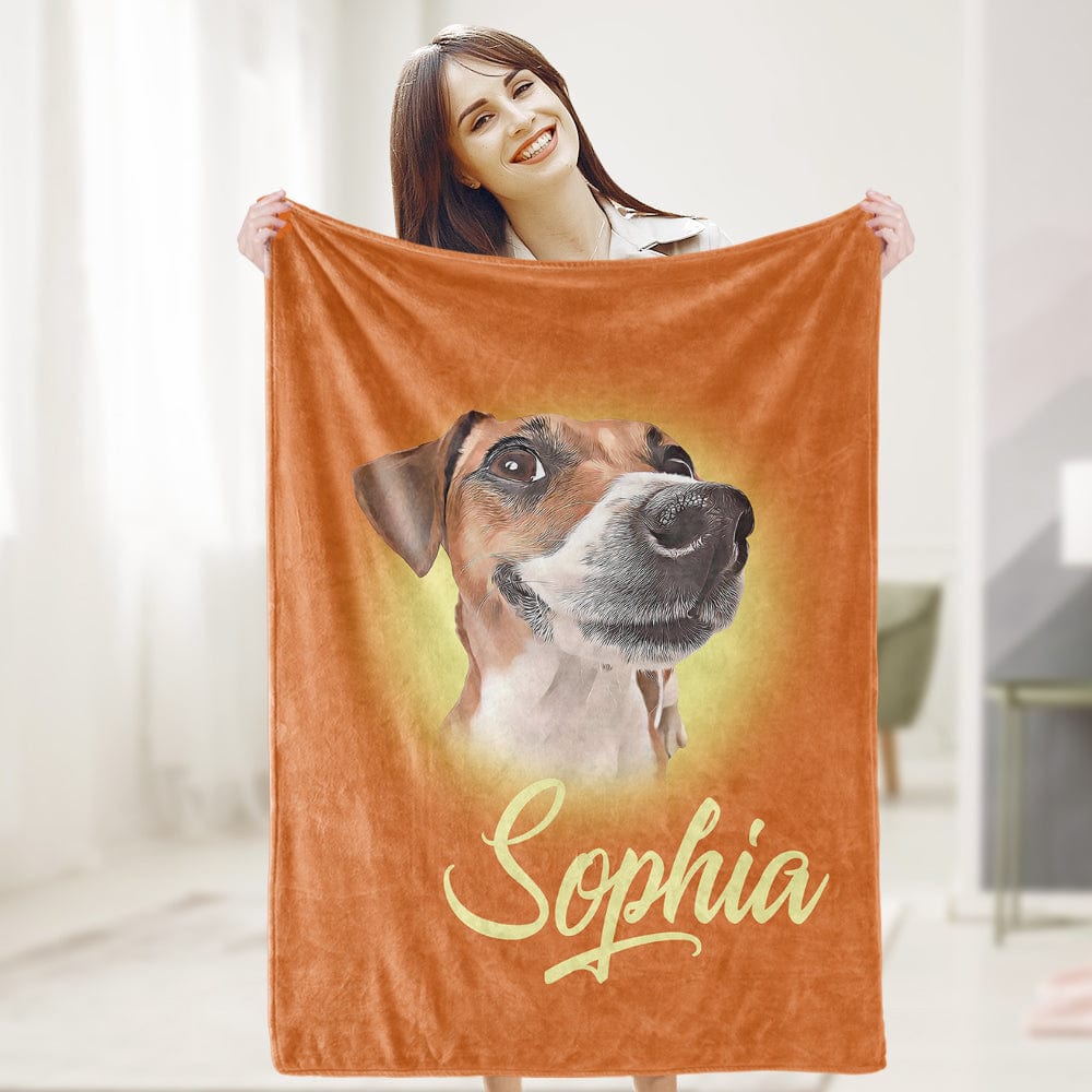 Custom Pet Blanket Personalized Name Dog Pet Human Portrait Blanket-Blongser