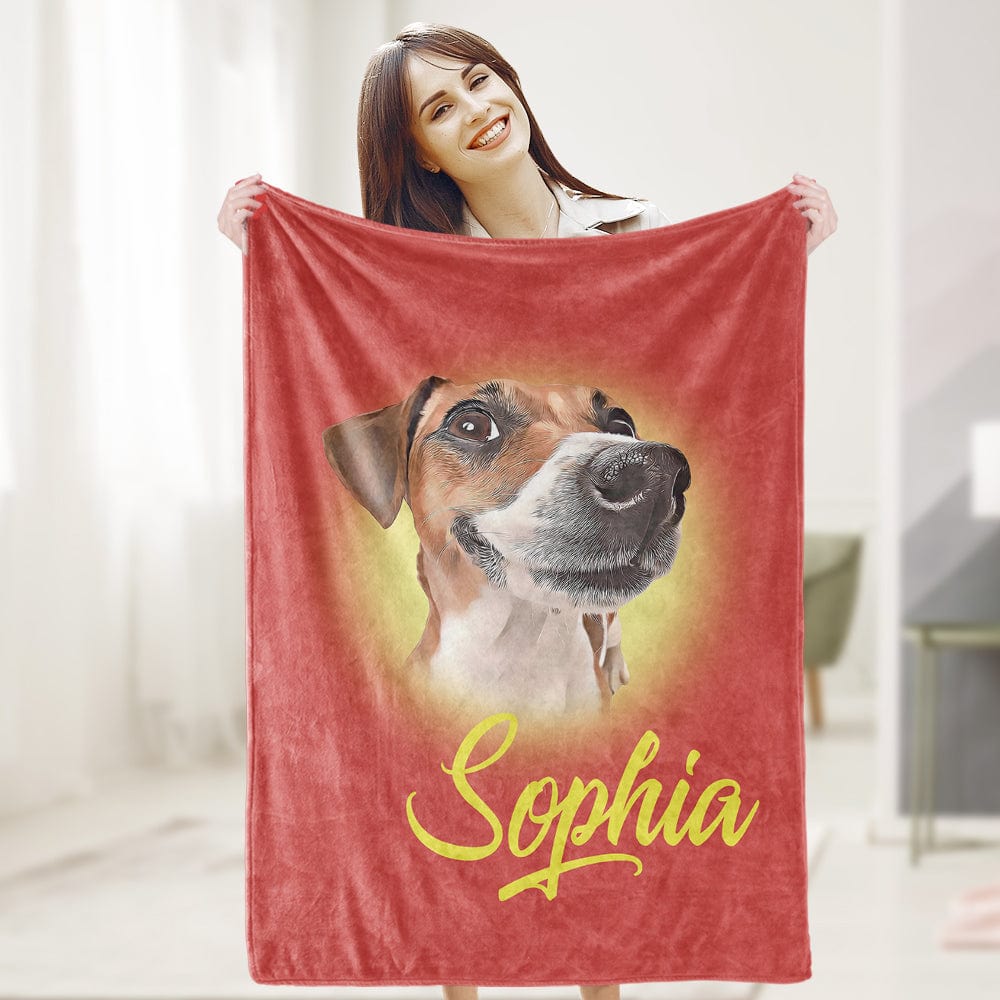 Custom Pet Blanket Personalized Name Dog Pet Human Portrait Blanket-Blongser