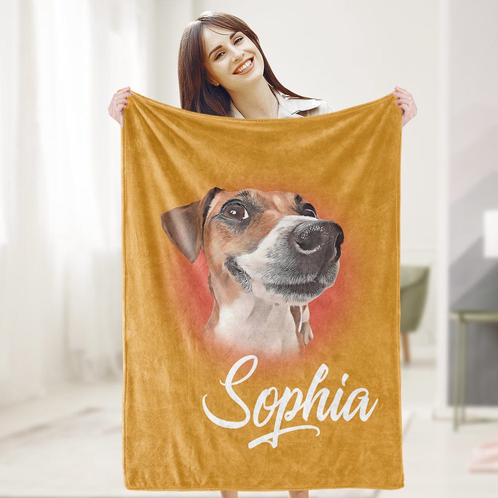Custom Pet Blanket Personalized Name Dog Pet Human Portrait Blanket-Blongser