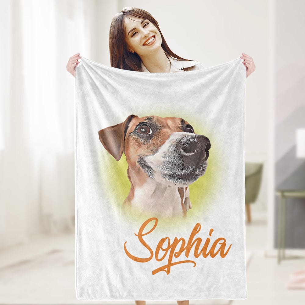 Custom Pet Blanket Personalized Name Dog Pet Human Portrait Blanket-Blongser
