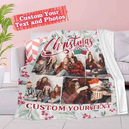 Personalized Collage Photo Christmas Flannel Blanket with Text-Blongser
