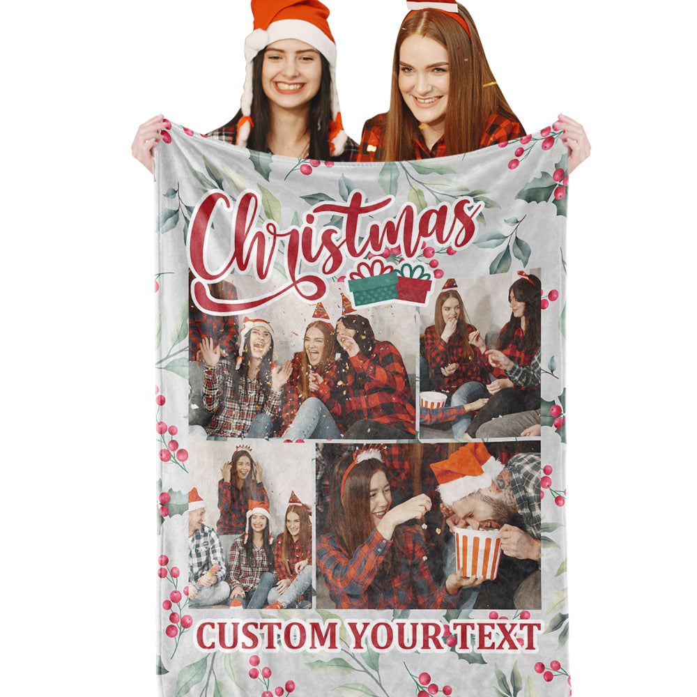 Personalized Collage Photo Christmas Flannel Blanket with Text-Blongser