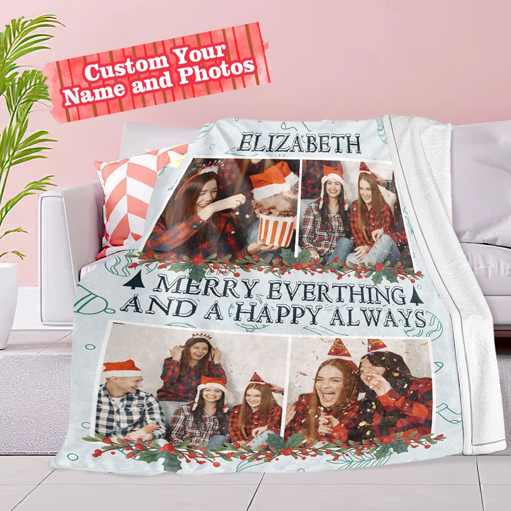 Personalized Name Throw Blanket Custom Photo Christmas Blanket-Blongser
