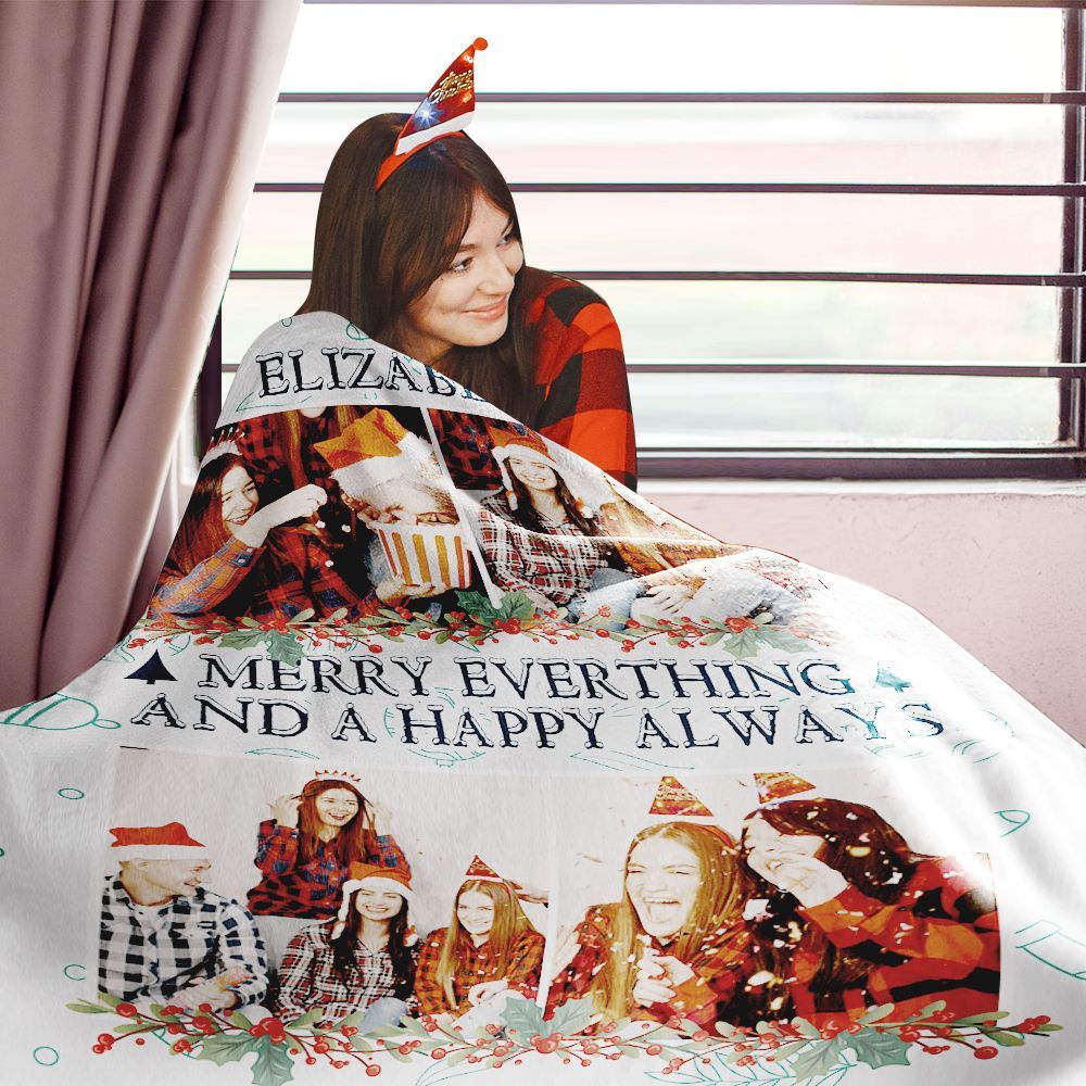 Personalized Name Throw Blanket Custom Photo Christmas Blanket-Blongser