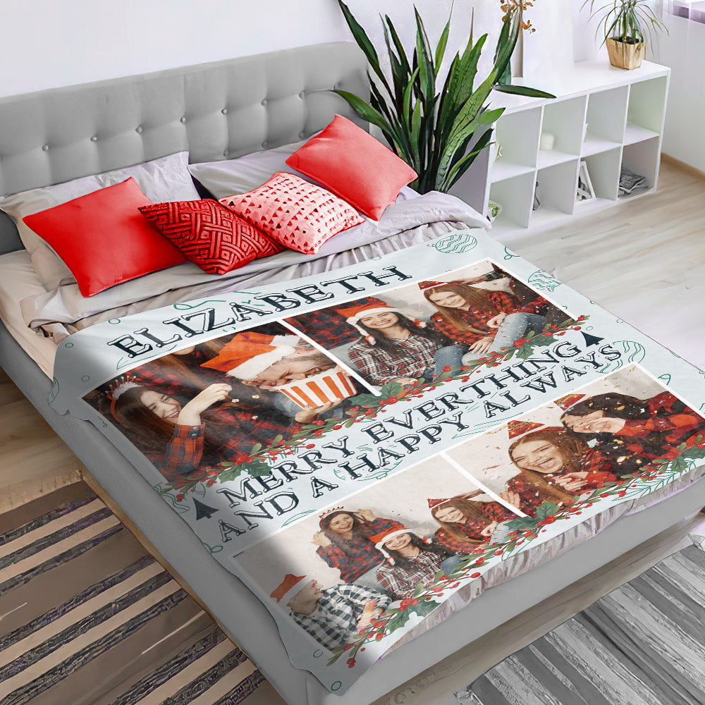 Personalized Name Throw Blanket Custom Photo Christmas Blanket-Blongser