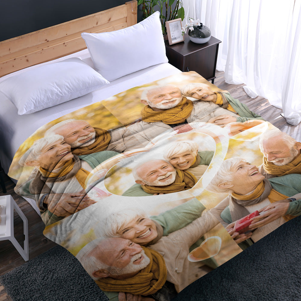Custom Heart Shaped Photos Blanket Personalized Five Photos Blankets Best Valentine's Day Gifts for Her-Blongser