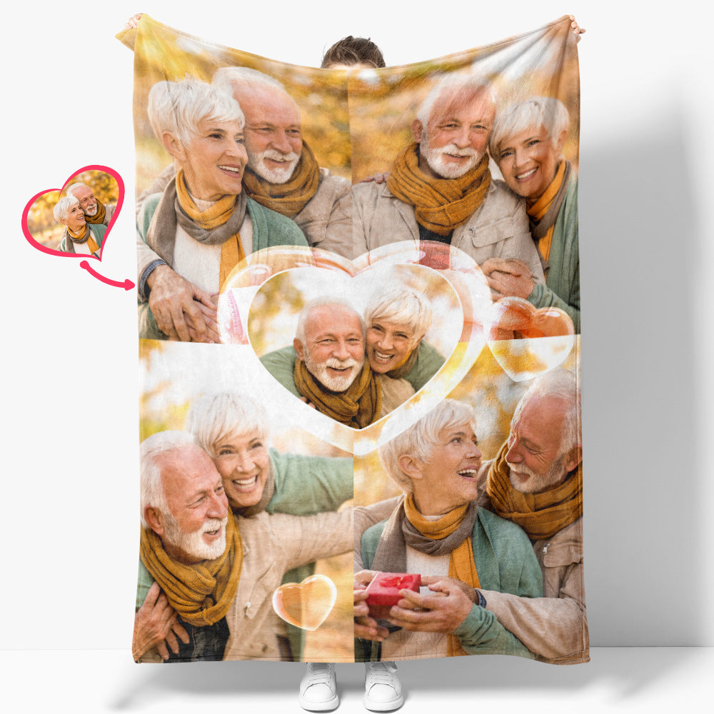 Custom Heart Shaped Photos Blanket Personalized Five Photos Blankets Best Valentine's Day Gifts for Her-Blongser