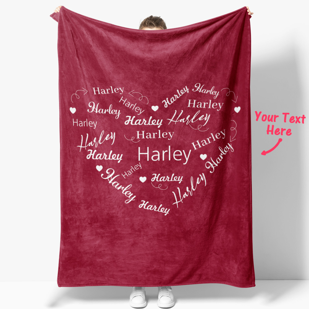 Custom Name Heart Shaped Blanket Personalized Valentine's Day Blanket-Blongser