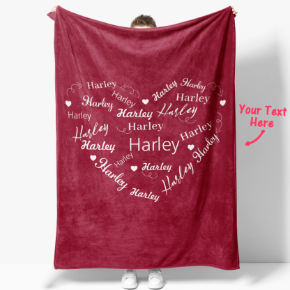 Custom Name Heart Shaped Blanket Personalized Valentine's Day Blanket-Blongser