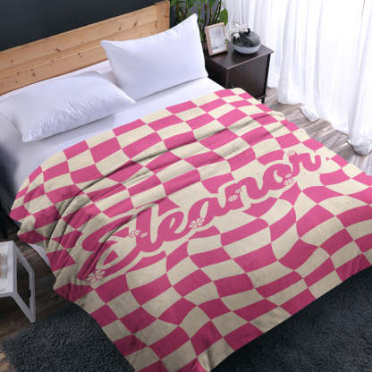 Custom Name Blanket Personalized Twisted Pink Squares Blanket Best Valentine's Day Gifts for Her-Blongser