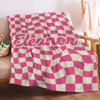 Custom Name Blanket Personalized Twisted Pink Squares Blanket Best Valentine's Day Gifts for Her-Blongser