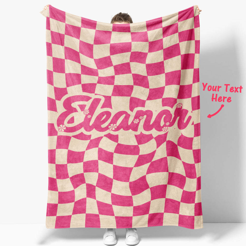 Custom Name Blanket Personalized Twisted Pink Squares Blanket Best Valentine's Day Gifts for Her-Blongser