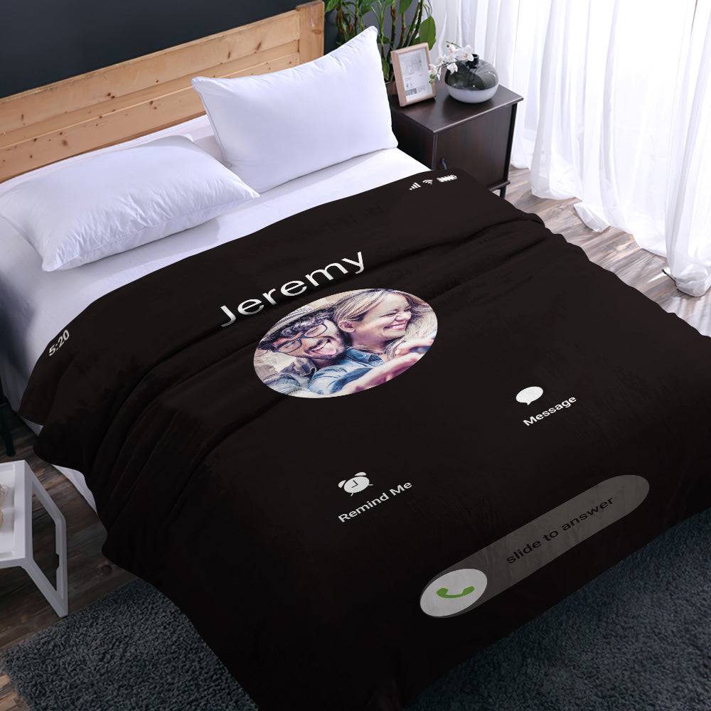 Custom Photo Blanket Personalized Incoming Call Photo and Text Blanket Best Valentine's Day Gifts for Her-Blongser