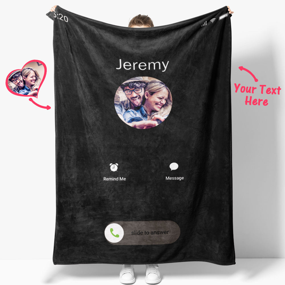 Custom Photo Blanket Personalized Incoming Call Photo and Text Blanket Best Valentine's Day Gifts for Her-Blongser