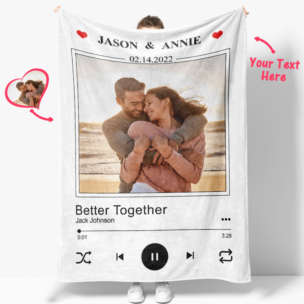 Personalized Couple Music Blanket with Photo and Text-Blongser