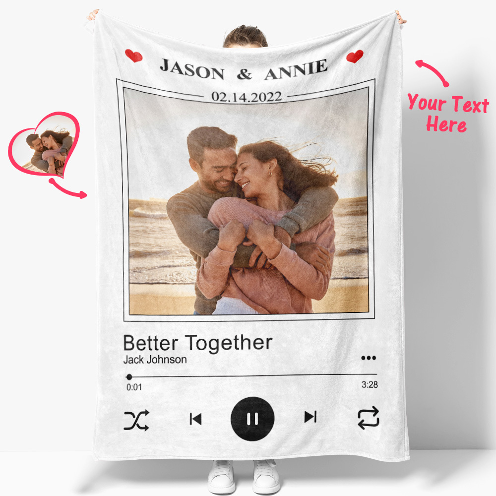 Personalized Couple Music Blanket with Photo and Text-Blongser