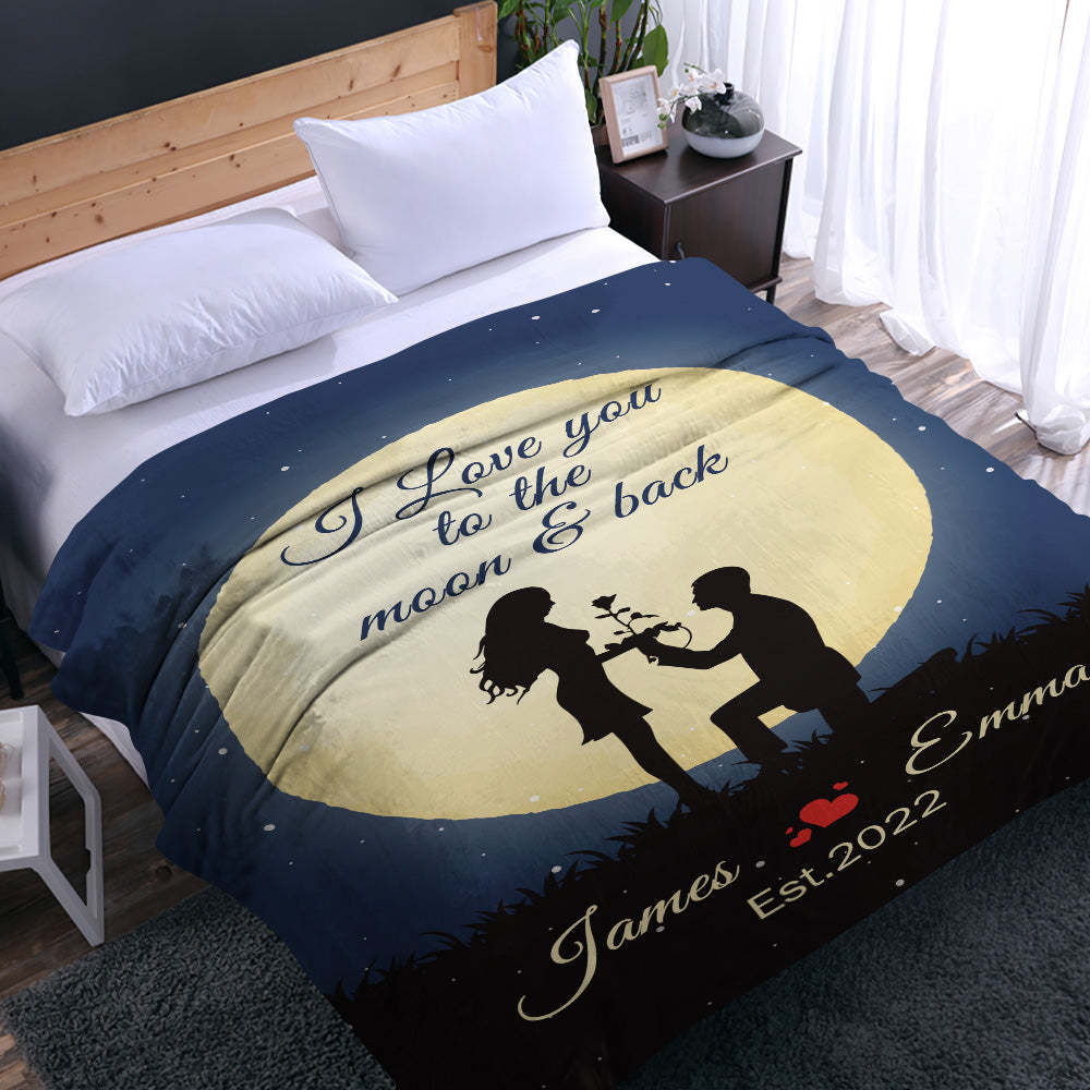 Custom Name Blanket Personalized I LOVE U TO THE MOON BACK Blanket Best Valentine's Day Gifts-Blongser