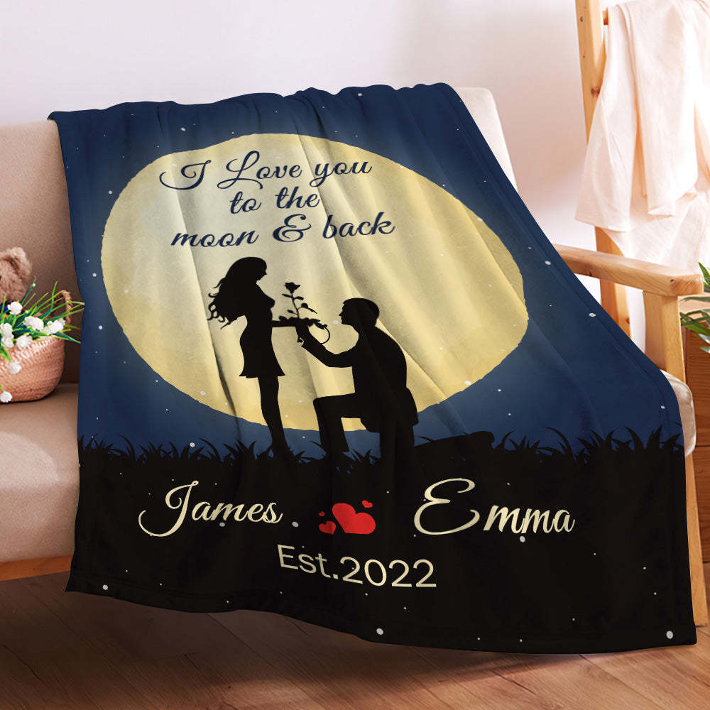 Custom Name Blanket Personalized I LOVE U TO THE MOON BACK Blanket Best Valentine's Day Gifts-Blongser